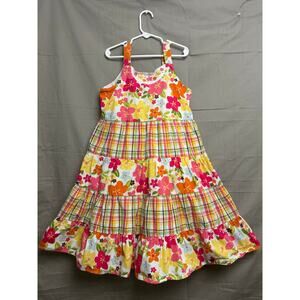 Gymboree Girls’ Summer Aloha Sunshine Tropical Floral Plaid Tiered Dress Size 10